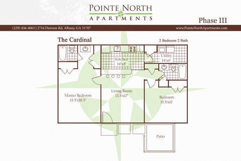 Floor plan for 2 beds, 2 baths, 1050 sqft